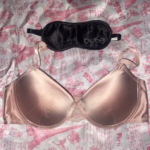 BCBG Sexy Satin Sleep Set Bra & adjustable BEBE Rhinestone EyeMask